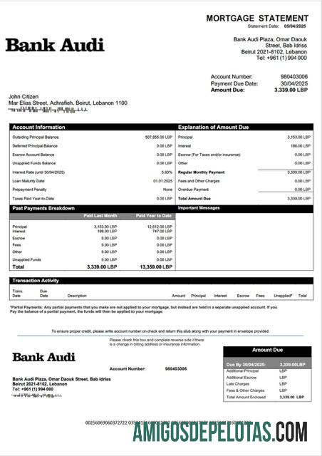 imprimível Modelo Word e PDF de declaração de hipoteca Audi do Banco do Líbano